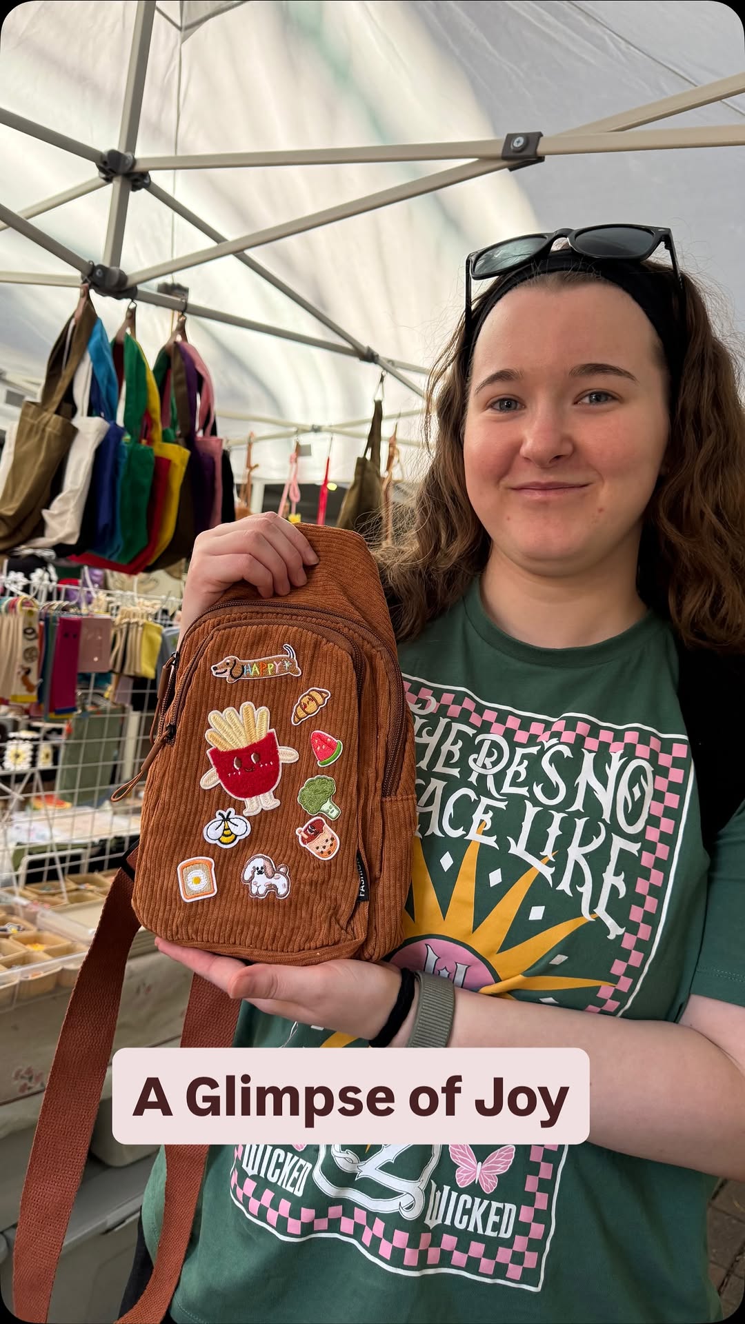 Corduroy, patches, and a little patience — a backpack made one stitch at a time.